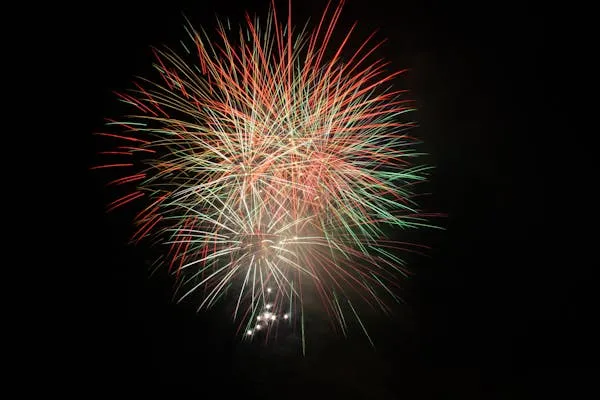 Large Firework Burst in the Sky with Spectacular Colors