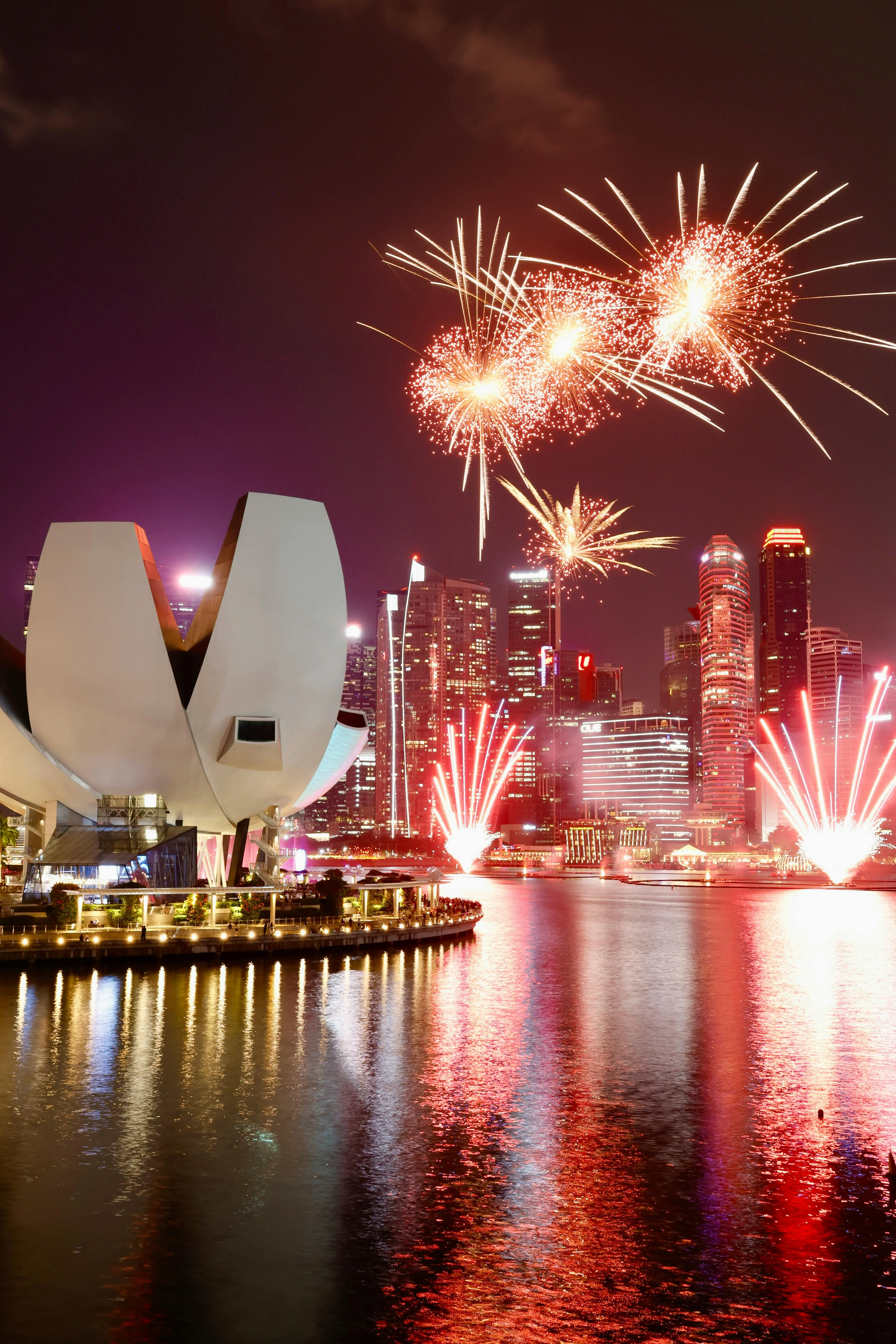 Large Fireworks Display over the City Skyline at Night