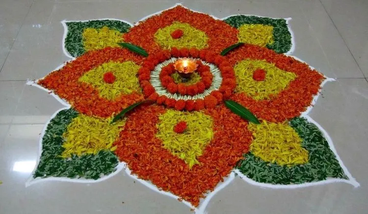 Lotus shape pookolam design for Onam celebration images