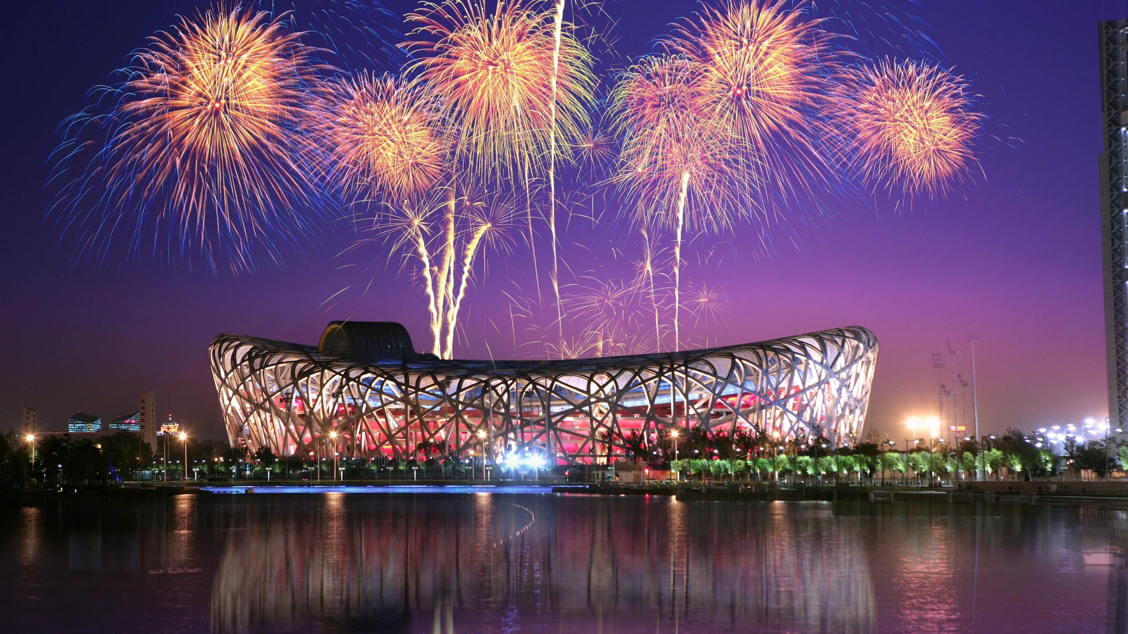 Majestic fireworks show over the Birds Nest stadium