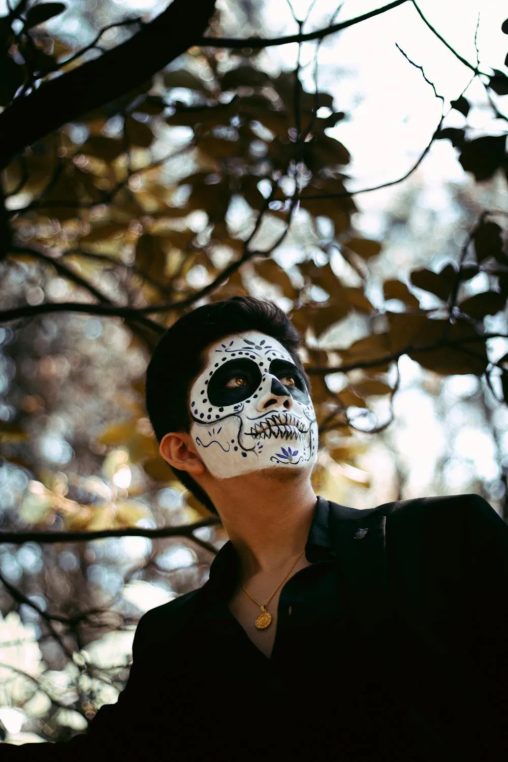 Man in Classic Skull Face Paint and formal Wallpaper