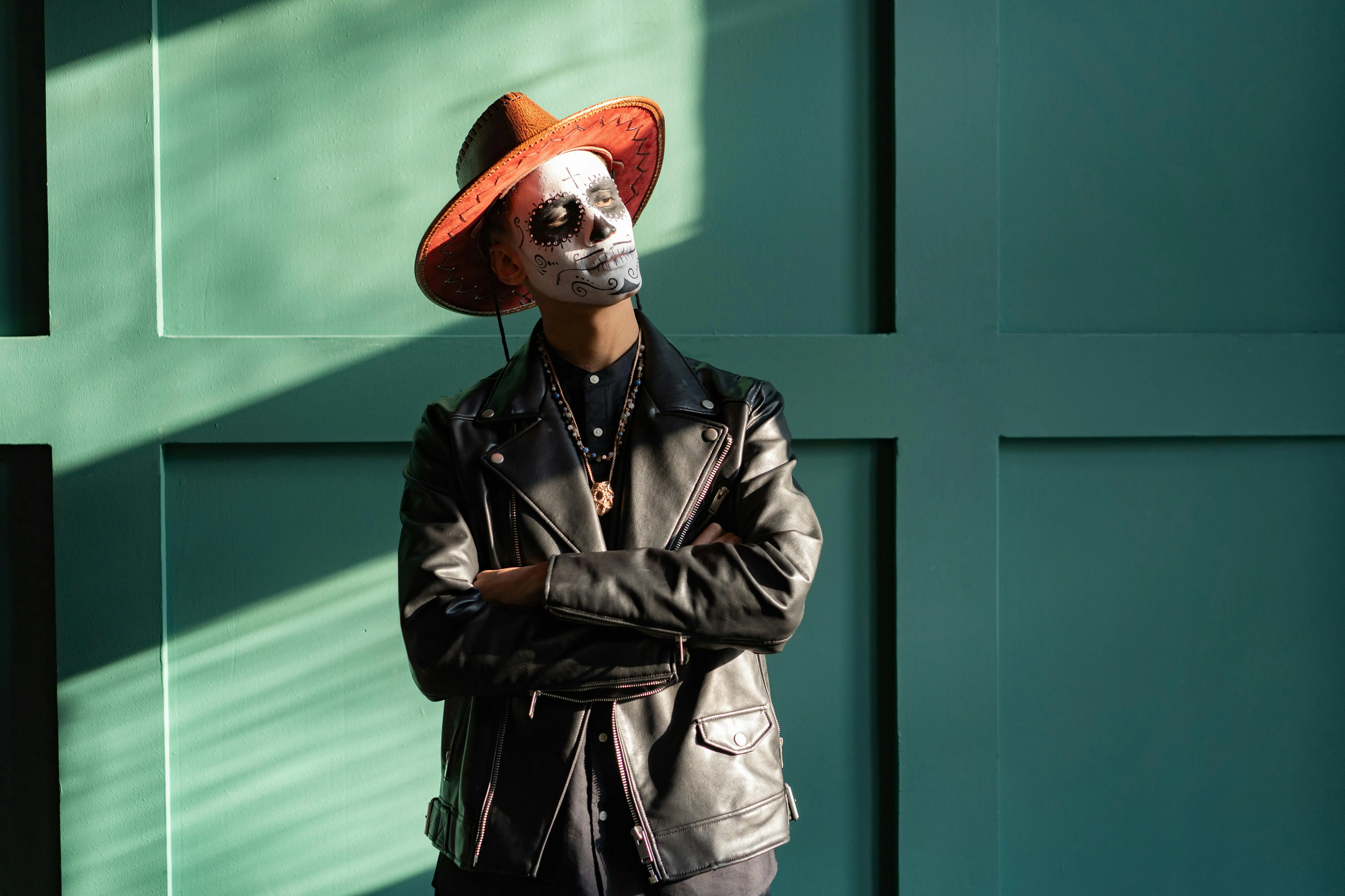 Man in Skull Makeup and Hat for Halloween Look image