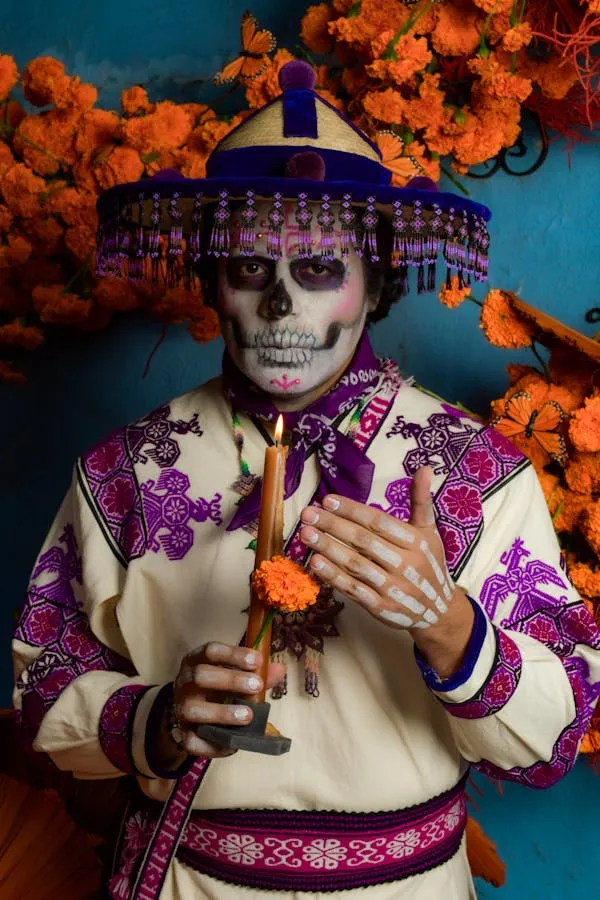 Man Wearing Traditional Day of the Dead Costume and Makeup