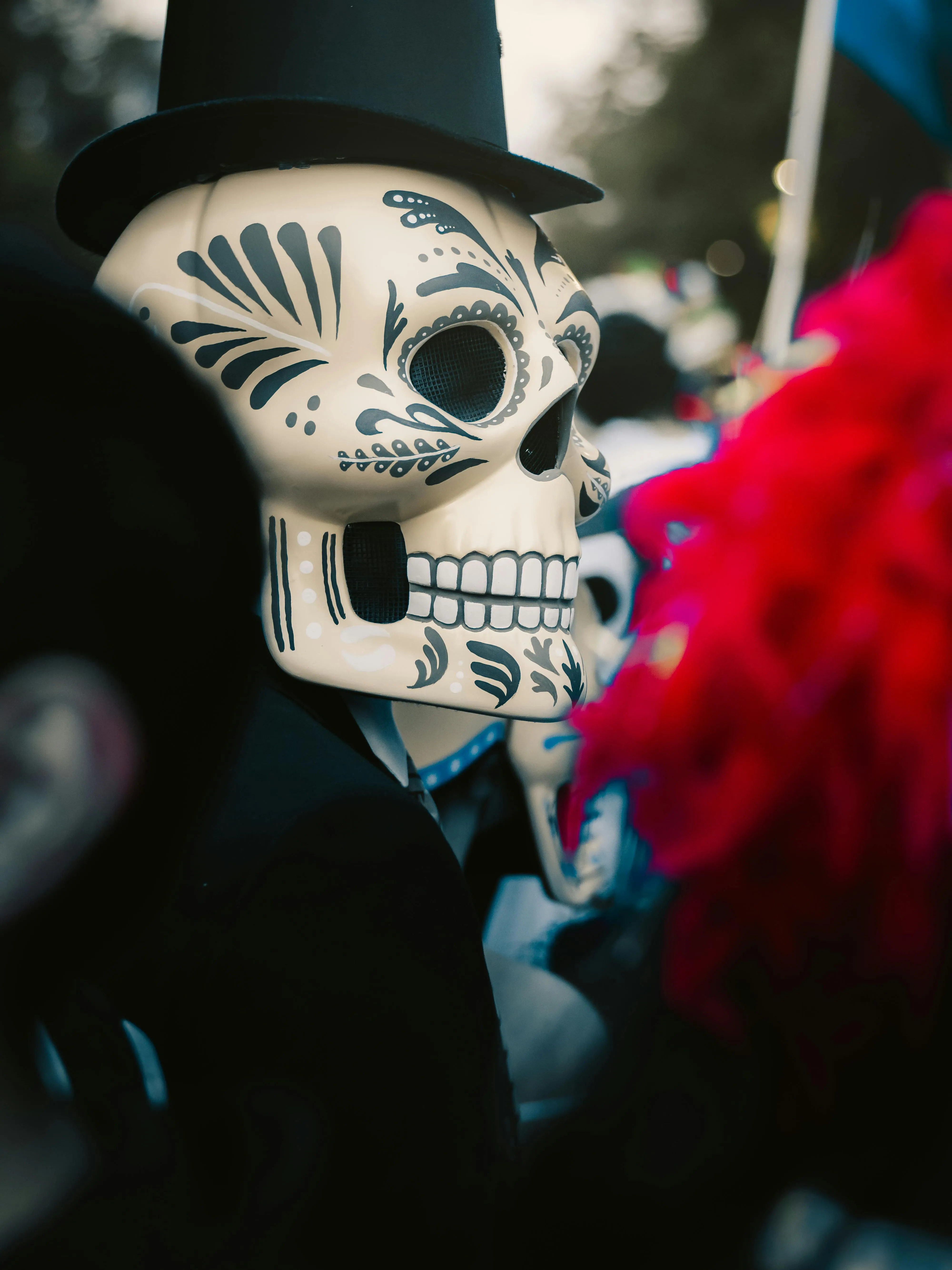 Man Wearing White Skull Mask at Halloween Festival