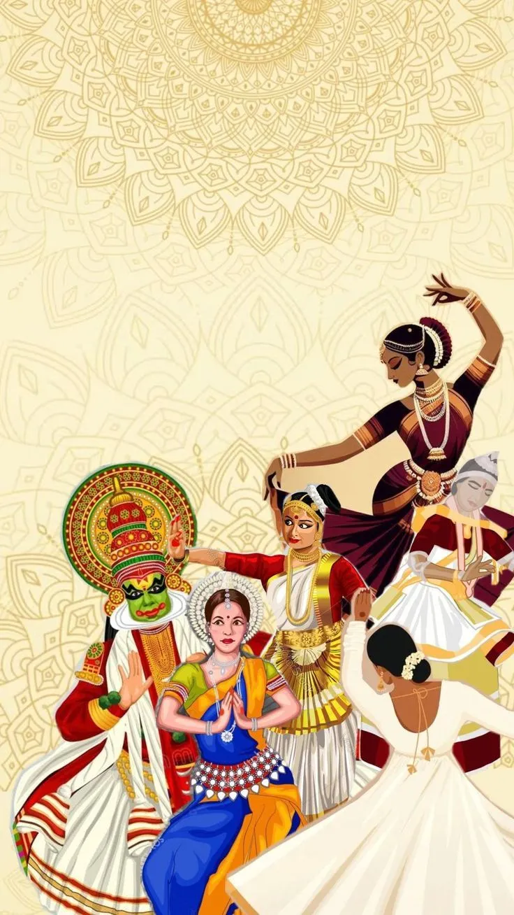 Mandala background with a Kathakali and classical dance