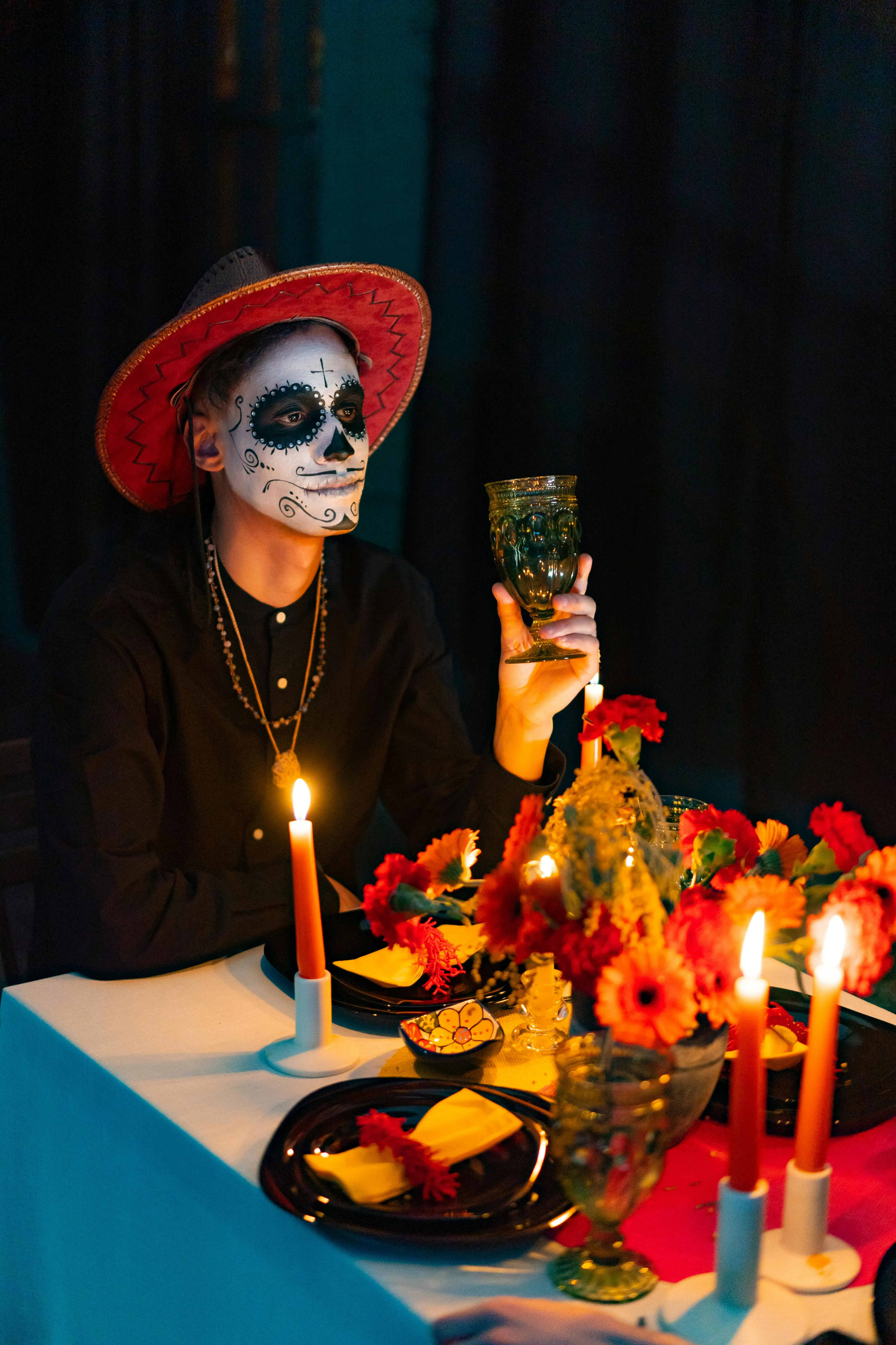 Men in Skeleton Makeup Celebrating Halloween Wallpaper