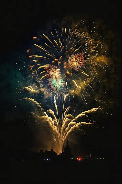 Mesmerizing Fireworks Forming a Tree- ike Shape in the Sky