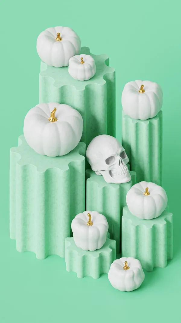Minimal White Pumpkins on Mint Green Pedestal Wallpaper