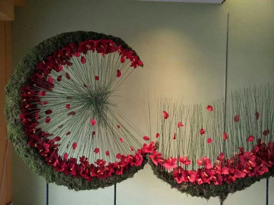 Modern floral Art installation with petals and grass image