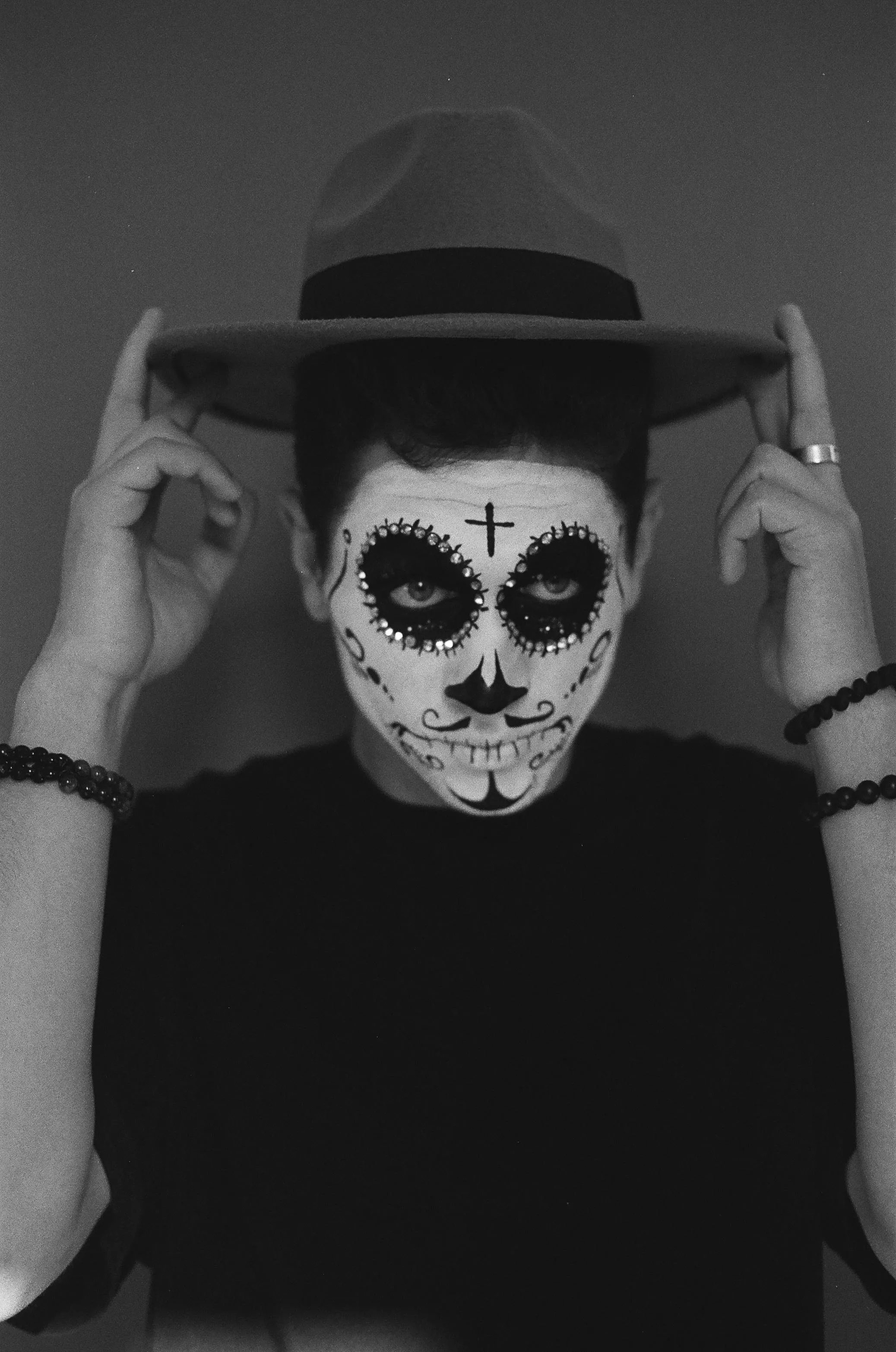 Monochrome Skeleton Costume with Hat for Halloween Look