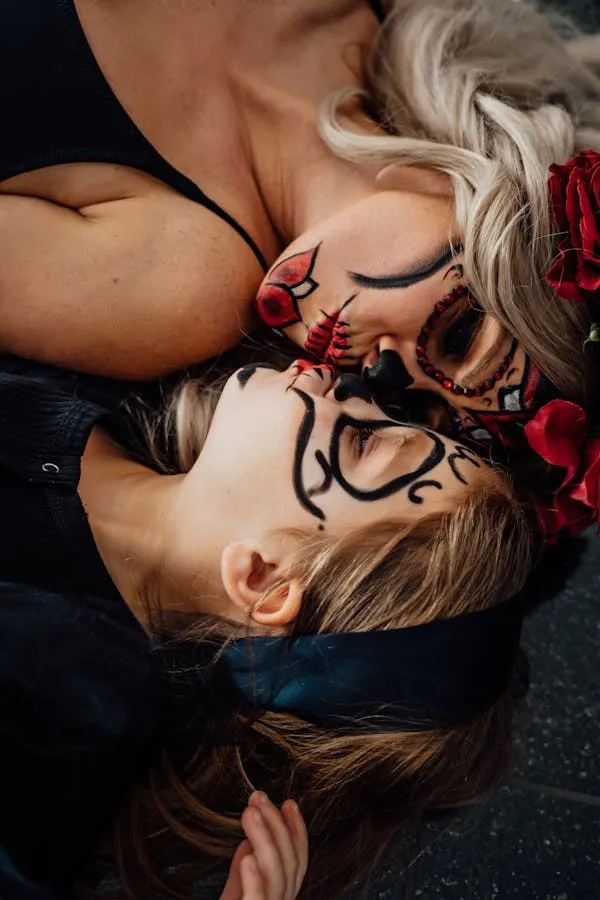 Mother and daughter with face paint close up photo HD