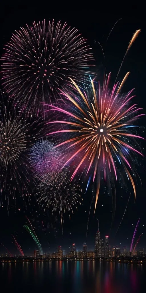 Multi-colored fireworks exploding in the night sky 4K