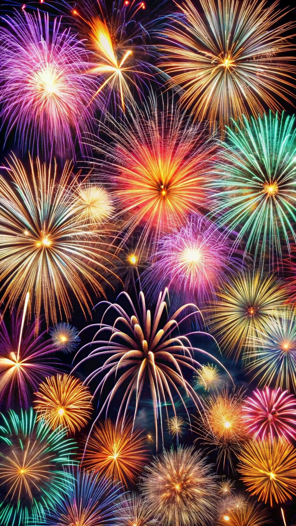 Multicolor Fireworks in the Sky above the City Skyline
