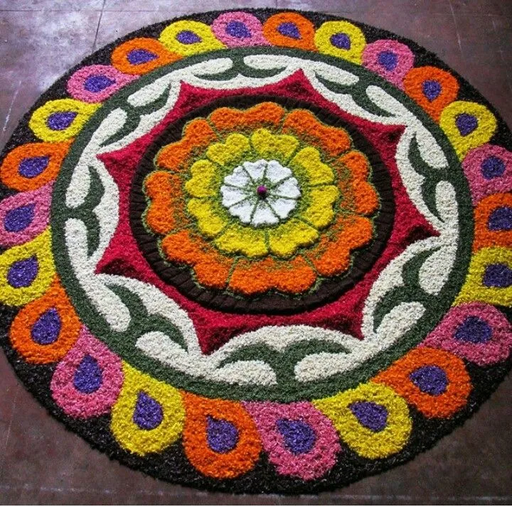 Multicoloured Circular floral rangoli for festival image
