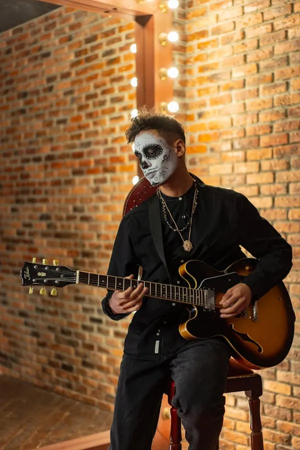 Musician in Day of the Dead Costume for Halloween Night
