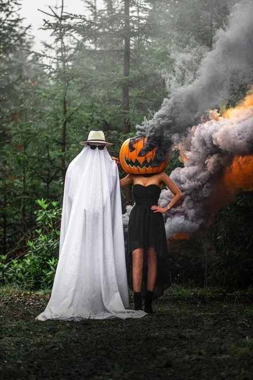 Mysterious Ghostly Figure in Spooky Halloween Forest