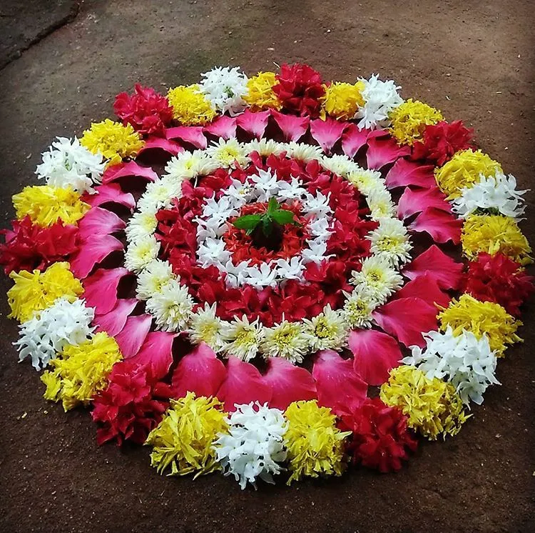 Onam Athapookolam design with fresh Flowers and petals HD