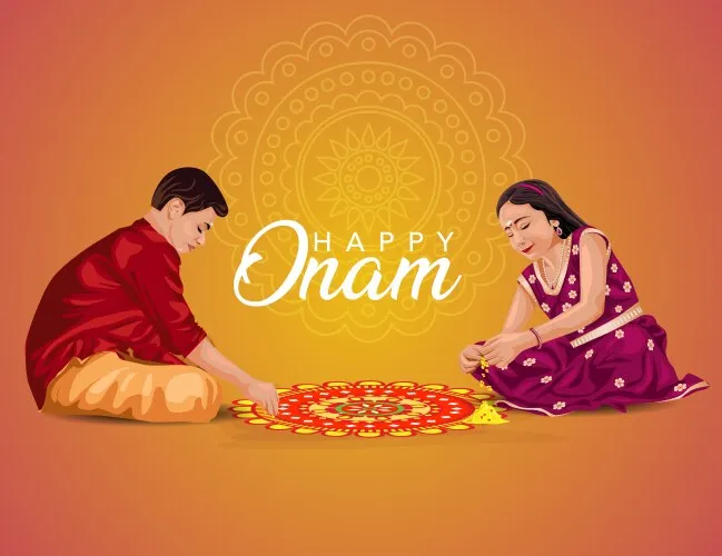 Onam Athapookolam design with Onam festival and happy Onam