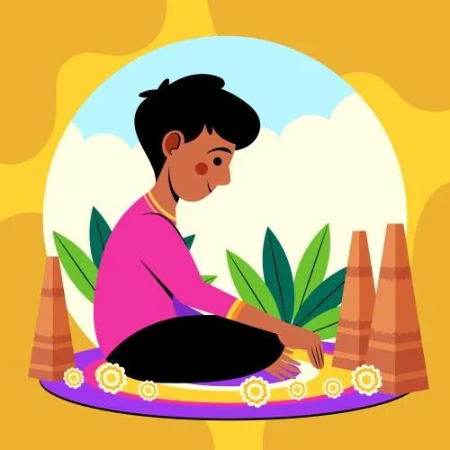 Onam celebration with praying image with cartoon image