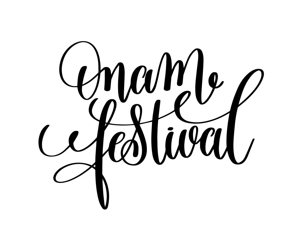Onam festival text in different font styles and black text