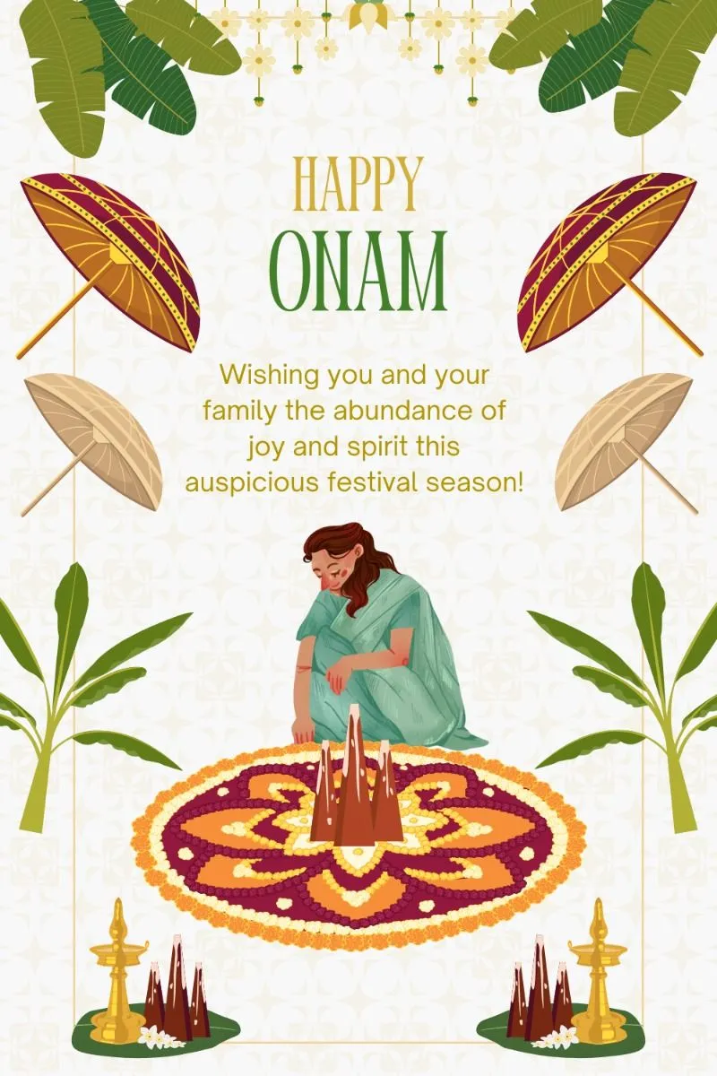 Onam invitation with Wooden Umbrella and athapookolam