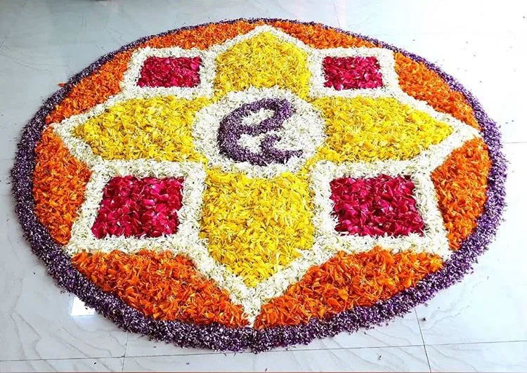 Onam pookolam with floral fish symbol Art HD Wallpaper