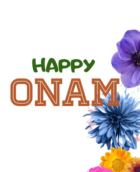 Onam poster with the flower design and happy Onam text