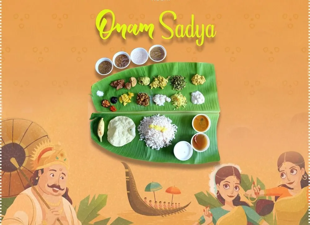 Onam sadya and text with king of mahanlai image poster
