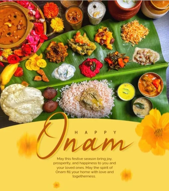 Onam sadya and wishes for Happy Onam to all yellow flower