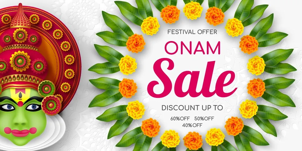 Onam special sale in the offer poster and the Kathakali