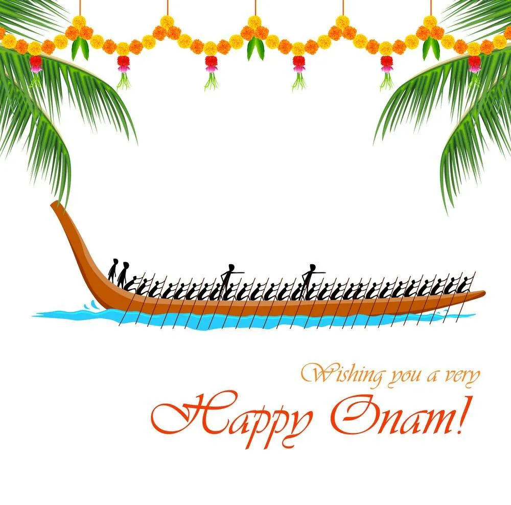 Onam special with Vallam Kali design and Happy Onam text