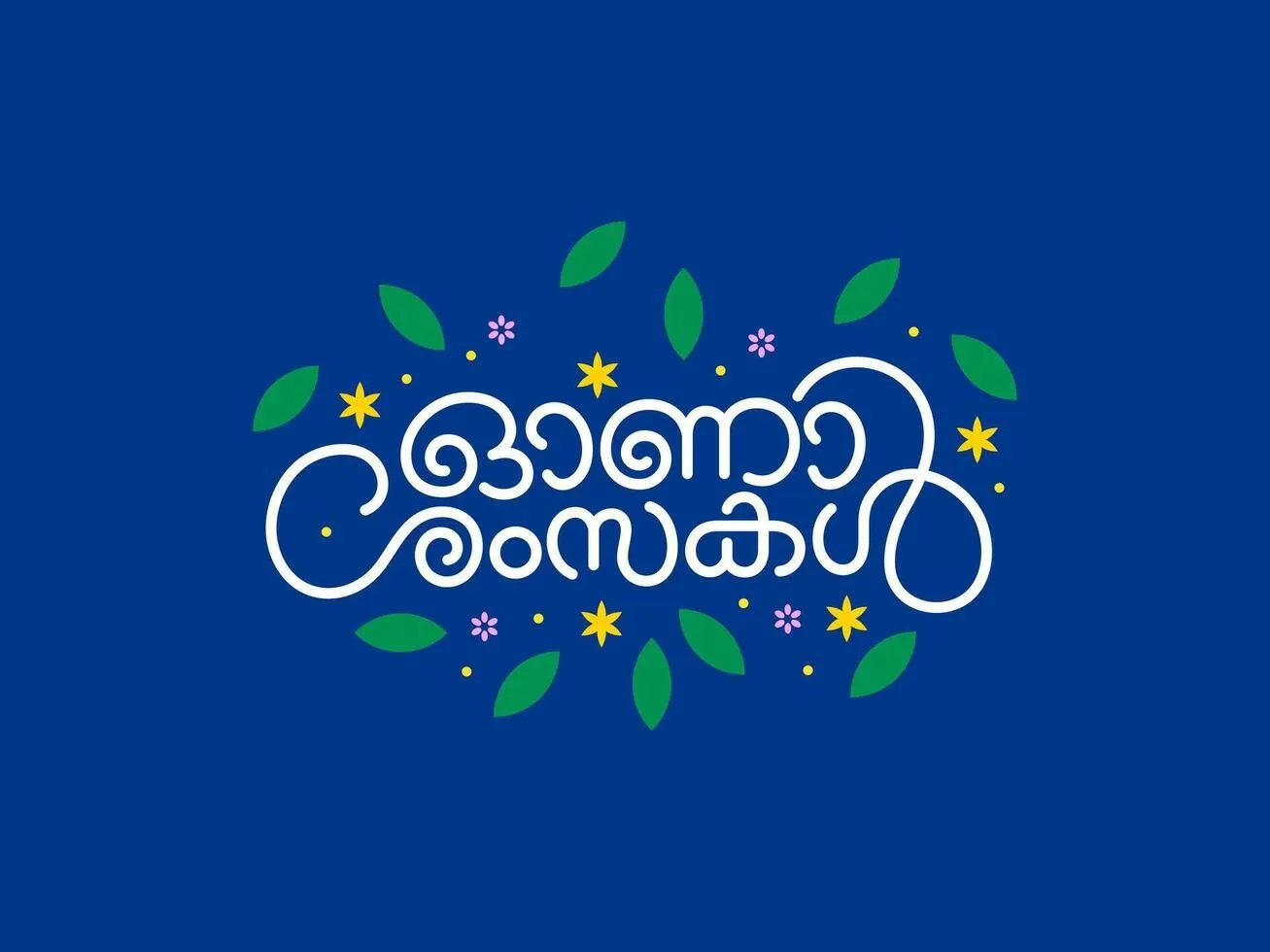 Onam wishes text with colourful design with blue colour post