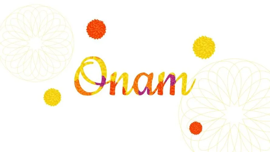 Onam with simple design illustration and colourful flower