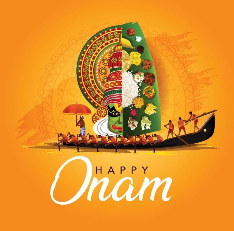 Onam with the Vallam Kali image and the Onam sadya image
