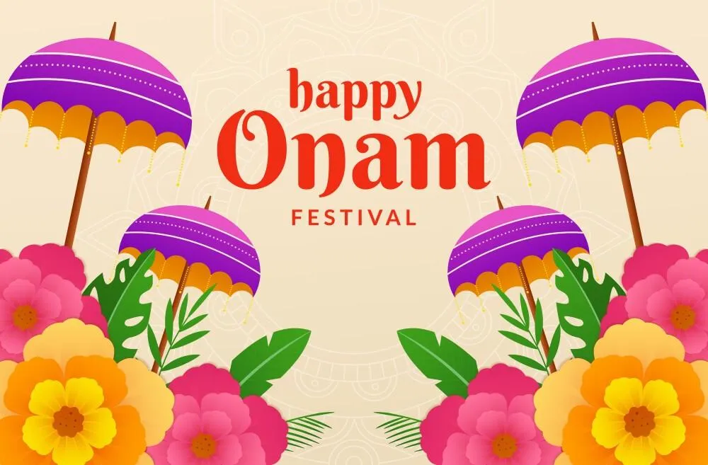 Onam with Wooden Umbrella design and flower design