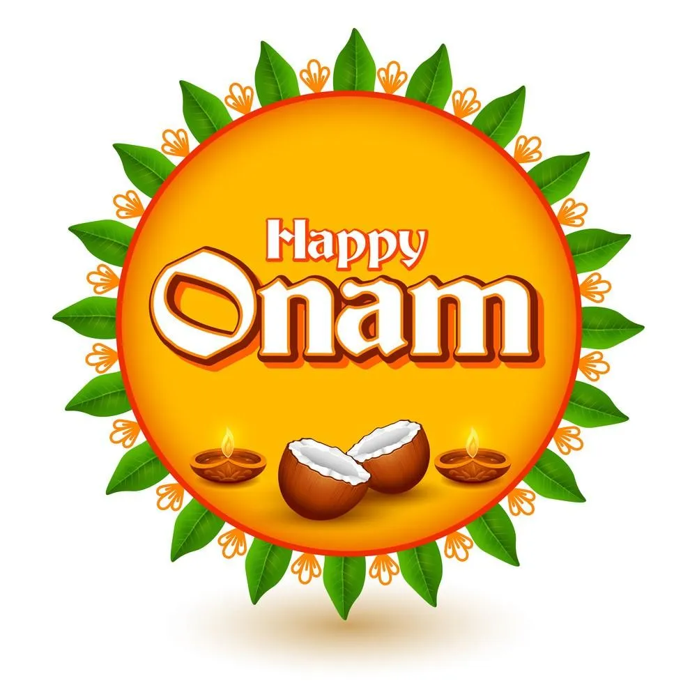 Orange flower design with Happy Onam text and lamp design