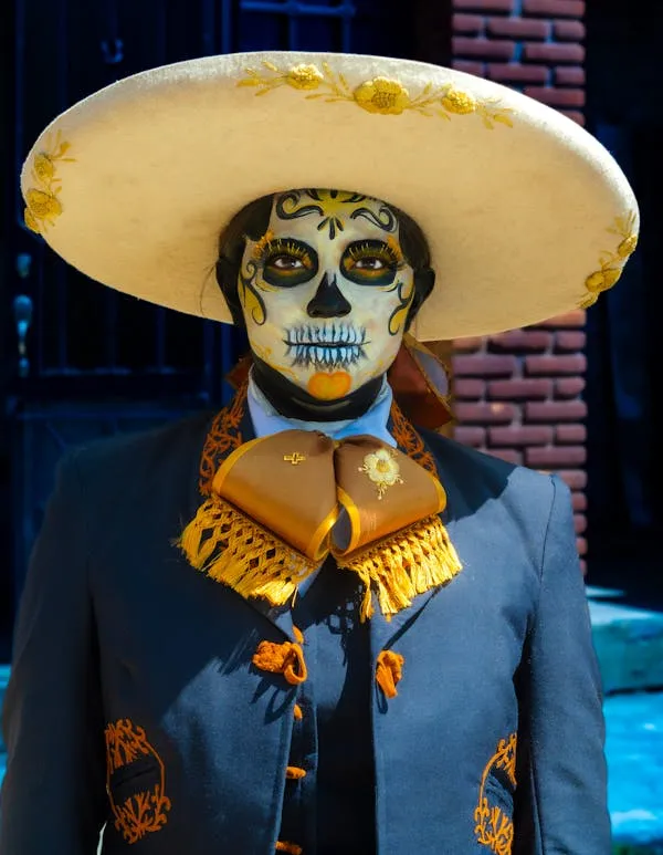 Person Dressed as Mexican Skelly for Halloween Festival