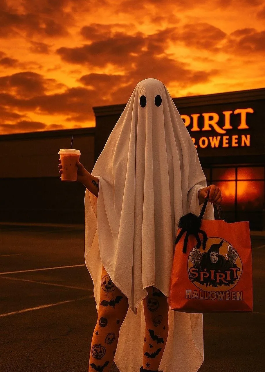 Person in Classic Ghost Costume Holding Trick or Treat Bag