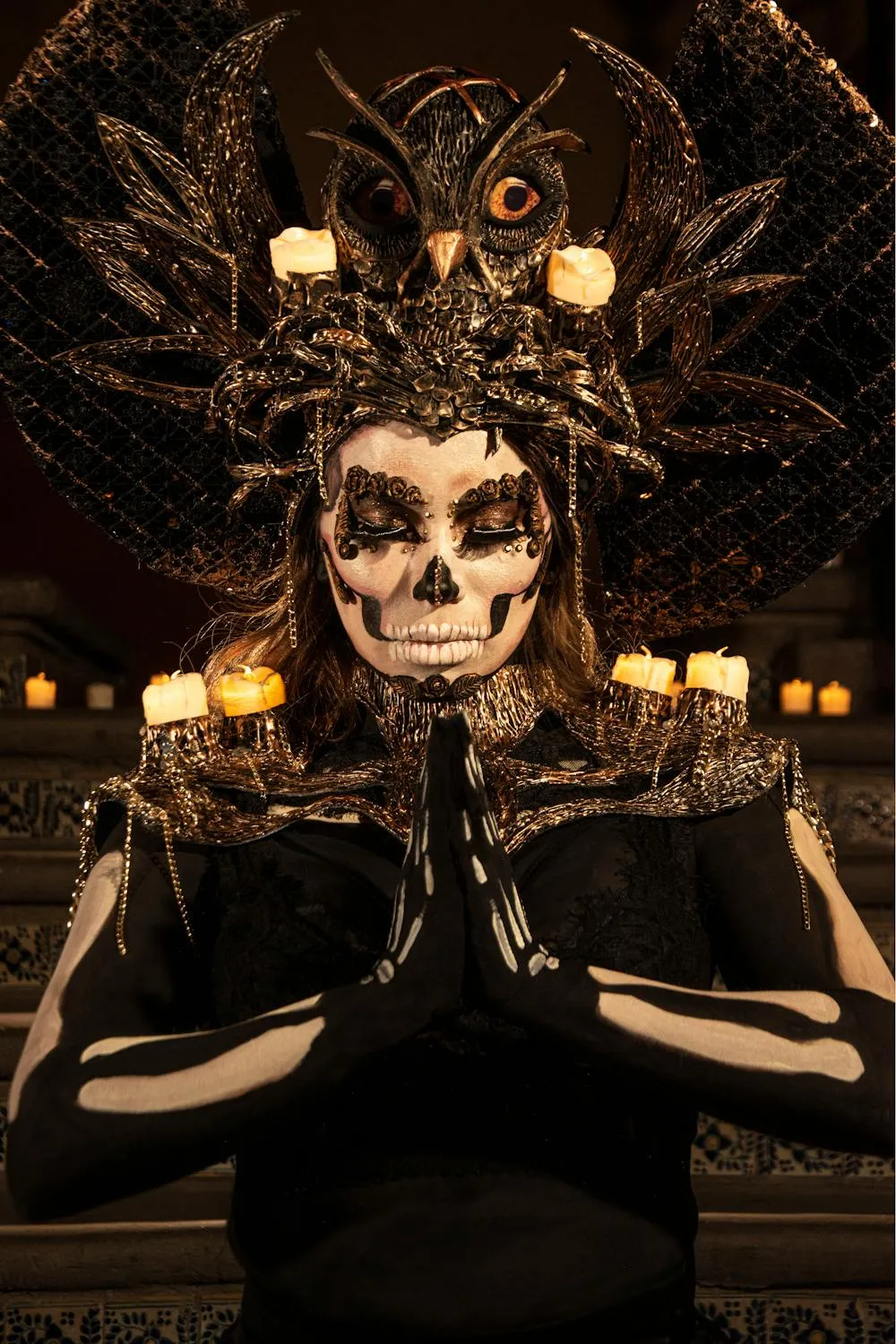 Person in Skull Makeup and Costume for Halloween Festival
