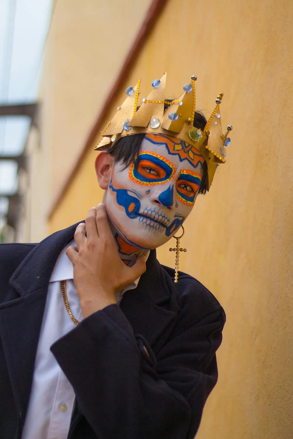 Person Wearing Skeleton Makeup and Crown Wallpaper HD