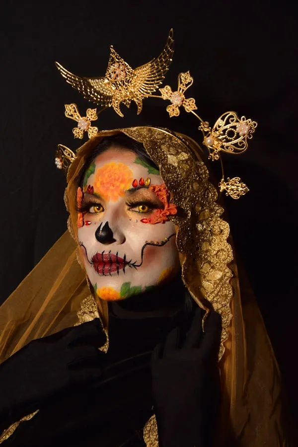 Person with Skeleton Makeup and Flower Decoration image
