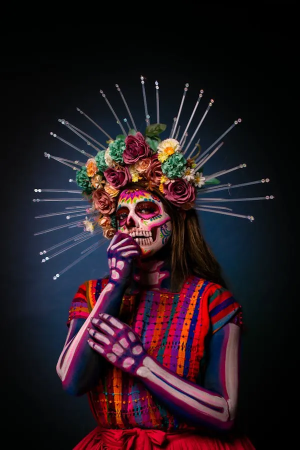 Person with Skull Face Paint and Colorful Shirt for Halloween