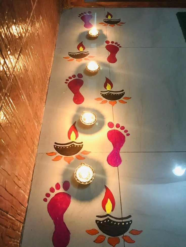 Pink footprint design with glowing oil lamps decoration HD