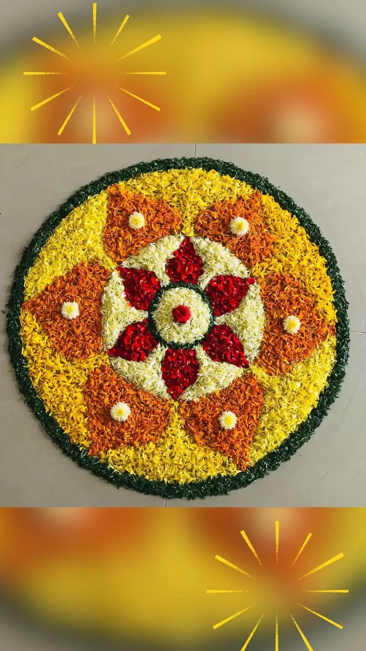 Portrait image of a circular floral pattern pookolam HD