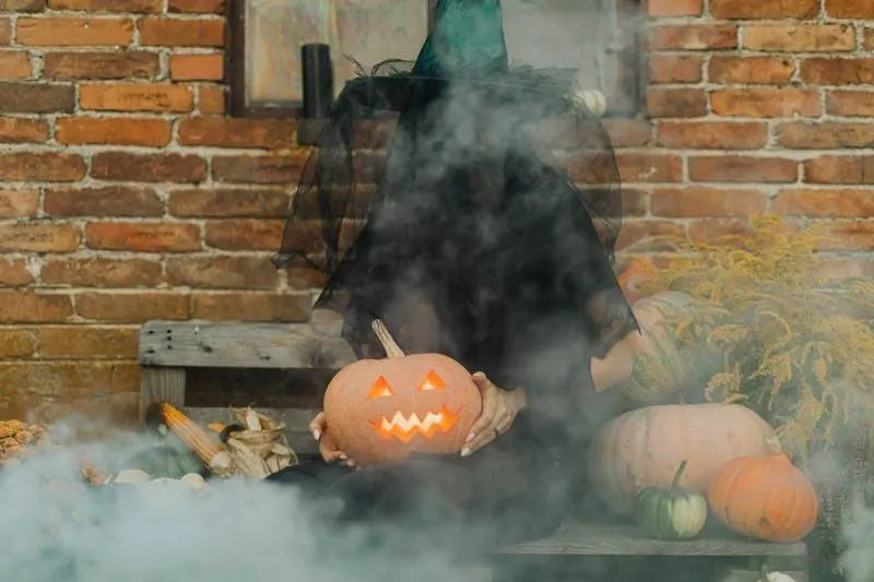 Pumpkin Decoration with Smoke and Spooky Atmosphere