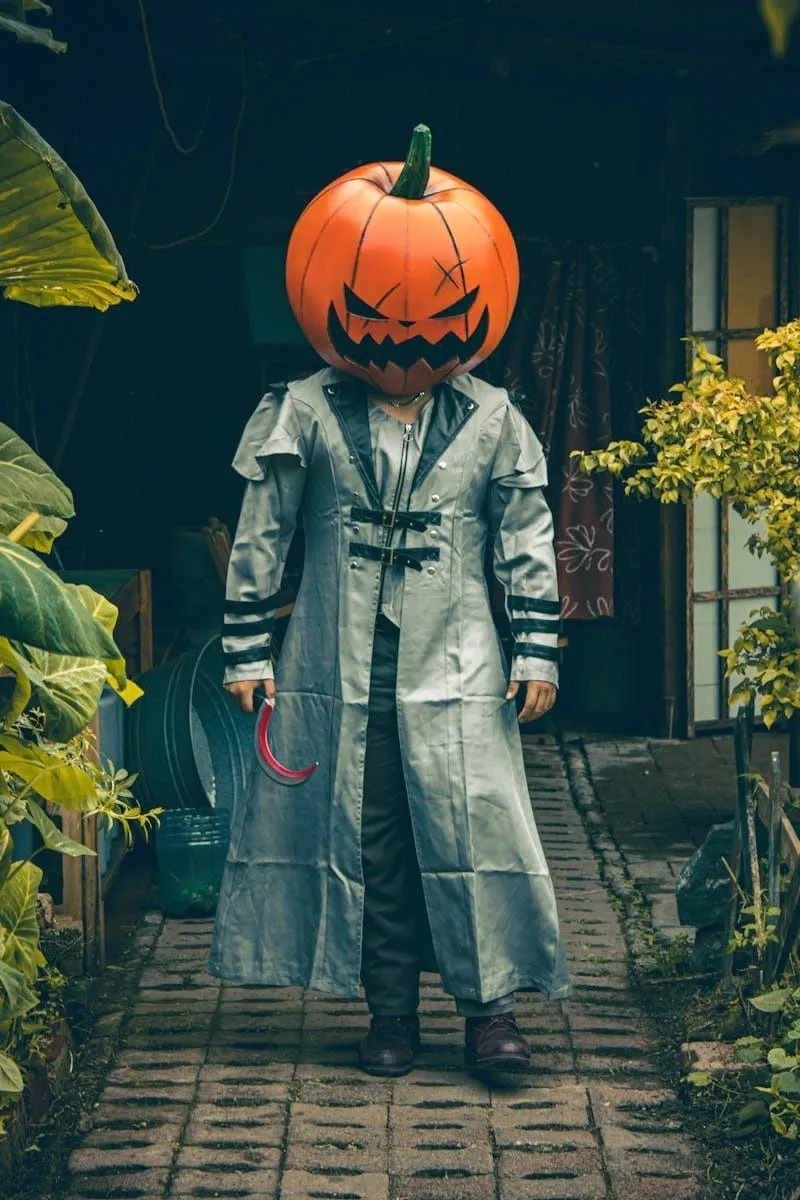Pumpkin Head Costume in Vintage Inspired Outfit at Festival