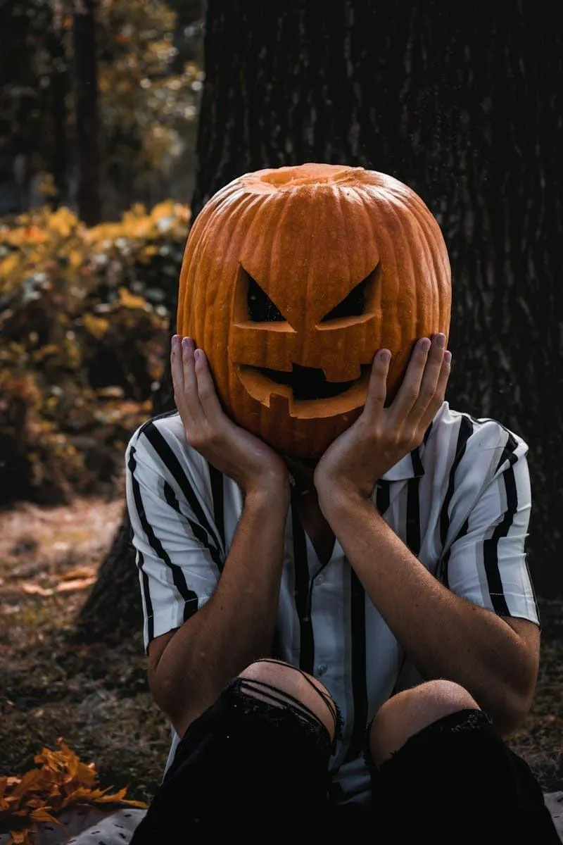Pumpkin Head Pose with Autumn Vibes with a Spooky Twist