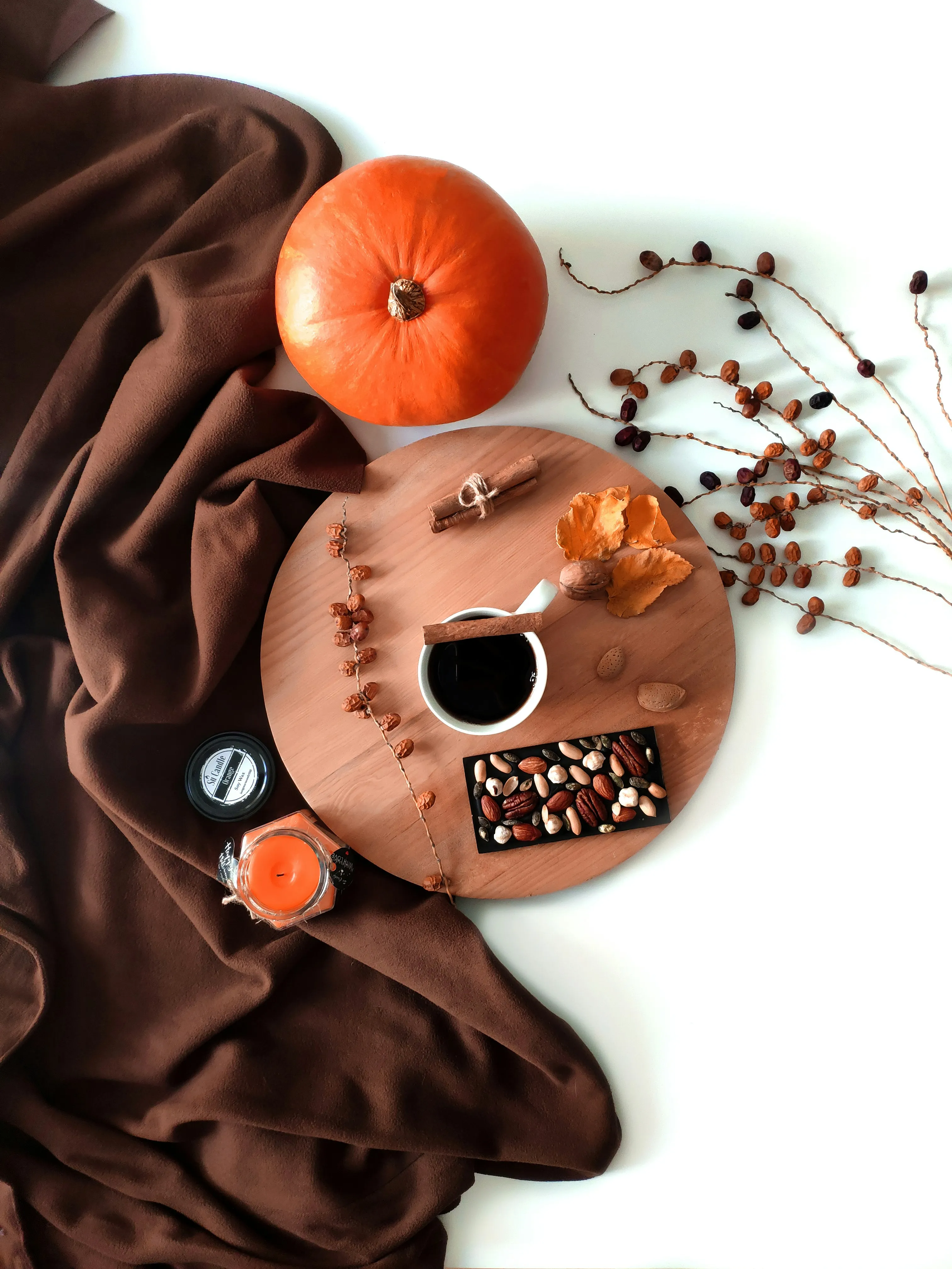 Pumpkin Themed Desk with Halloween Coffee Treats Image