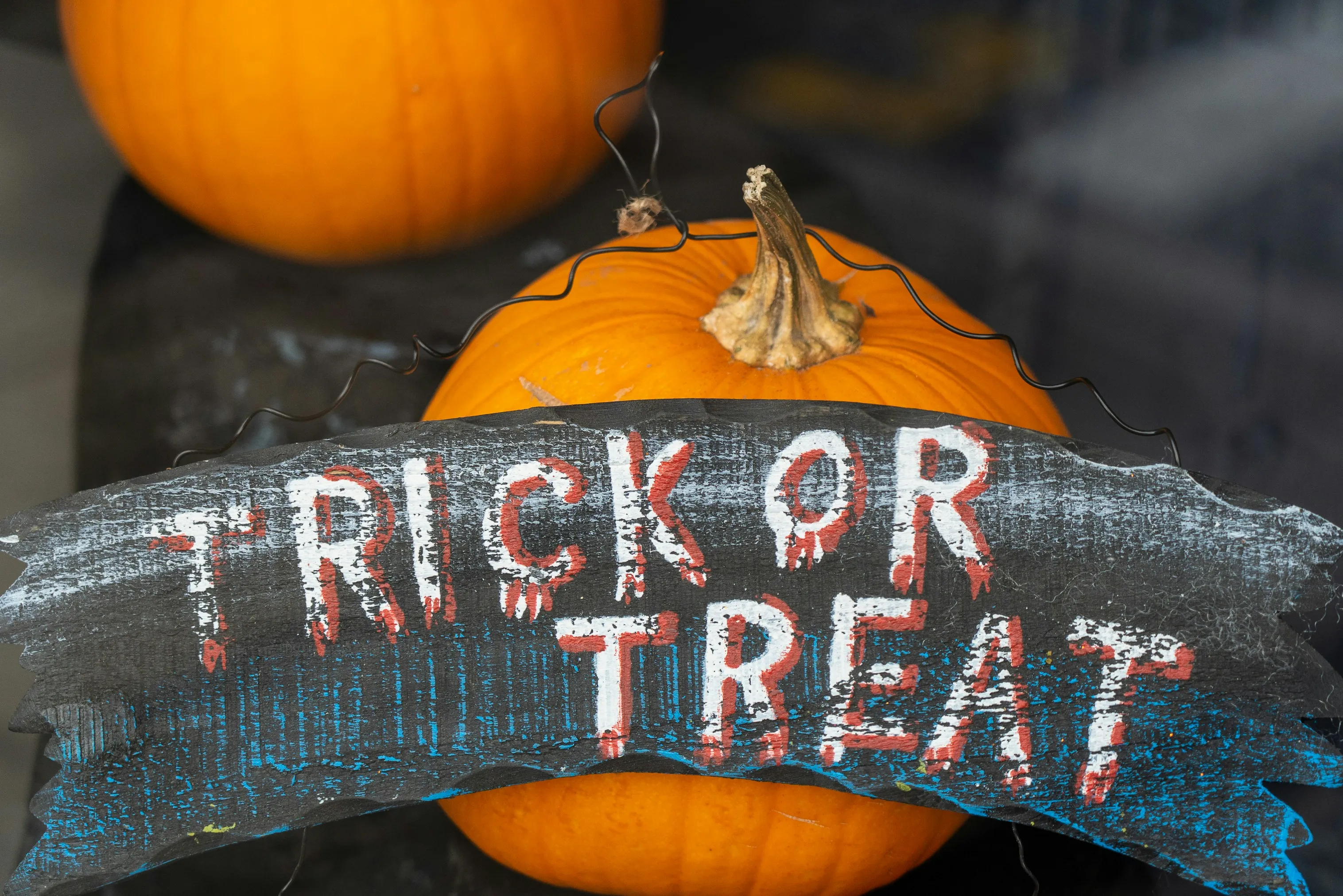 Pumpkin with Trick Or Treat Sign in Halloween Setting Image