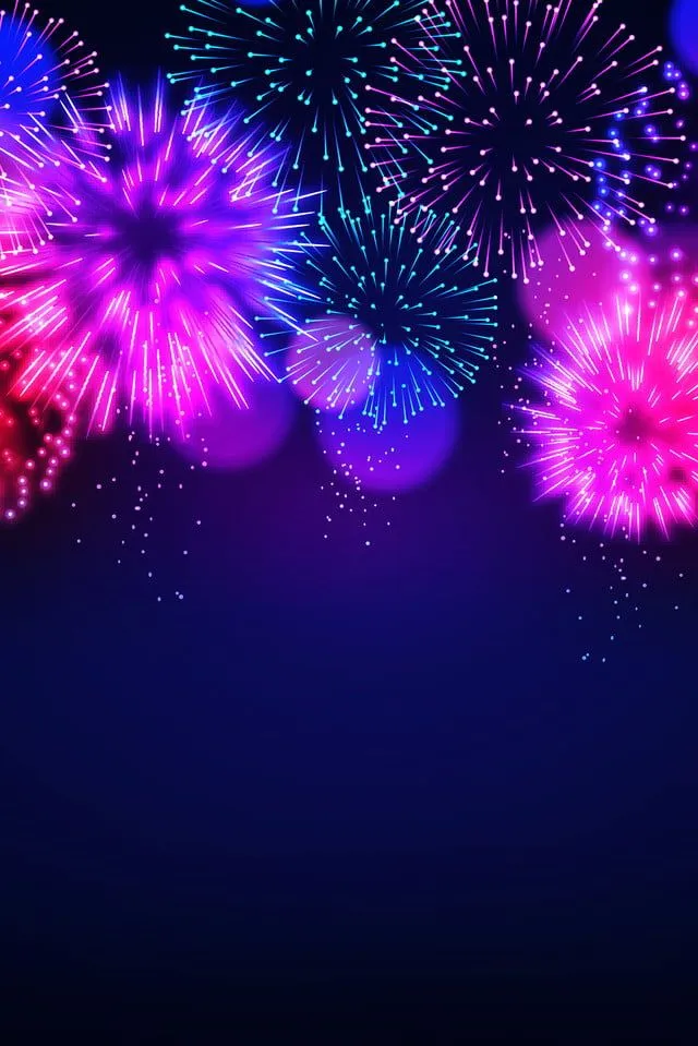 Purple and blue fireworks bursting over dark skies